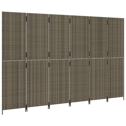 Room Divider 6 Panels Grey Poly Rattan