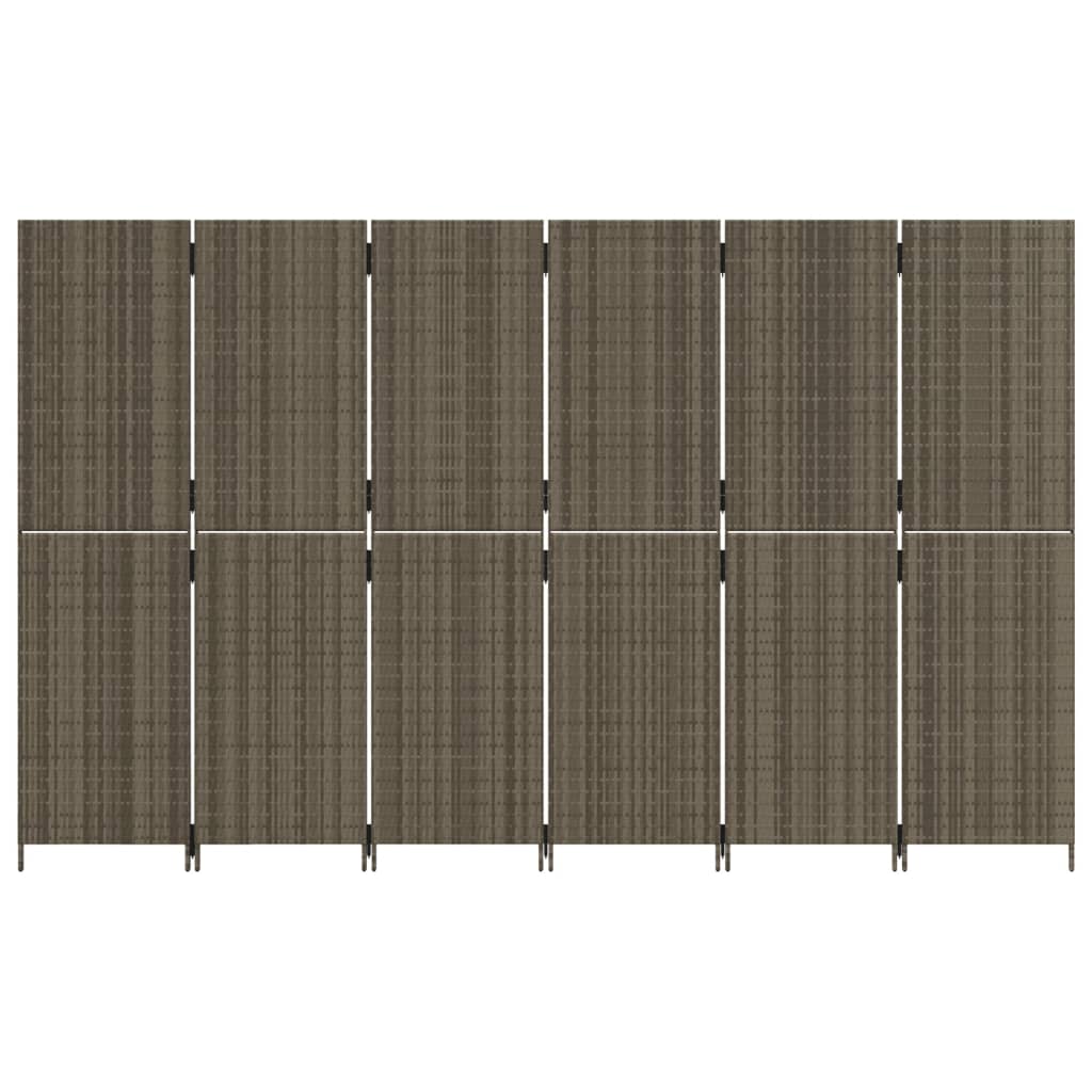 Room Divider 6 Panels Grey Poly Rattan