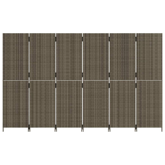 Room Divider 6 Panels Grey Poly Rattan