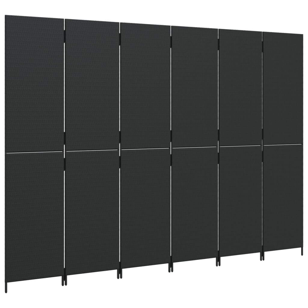 Room Divider 6 Panels Black Poly Rattan