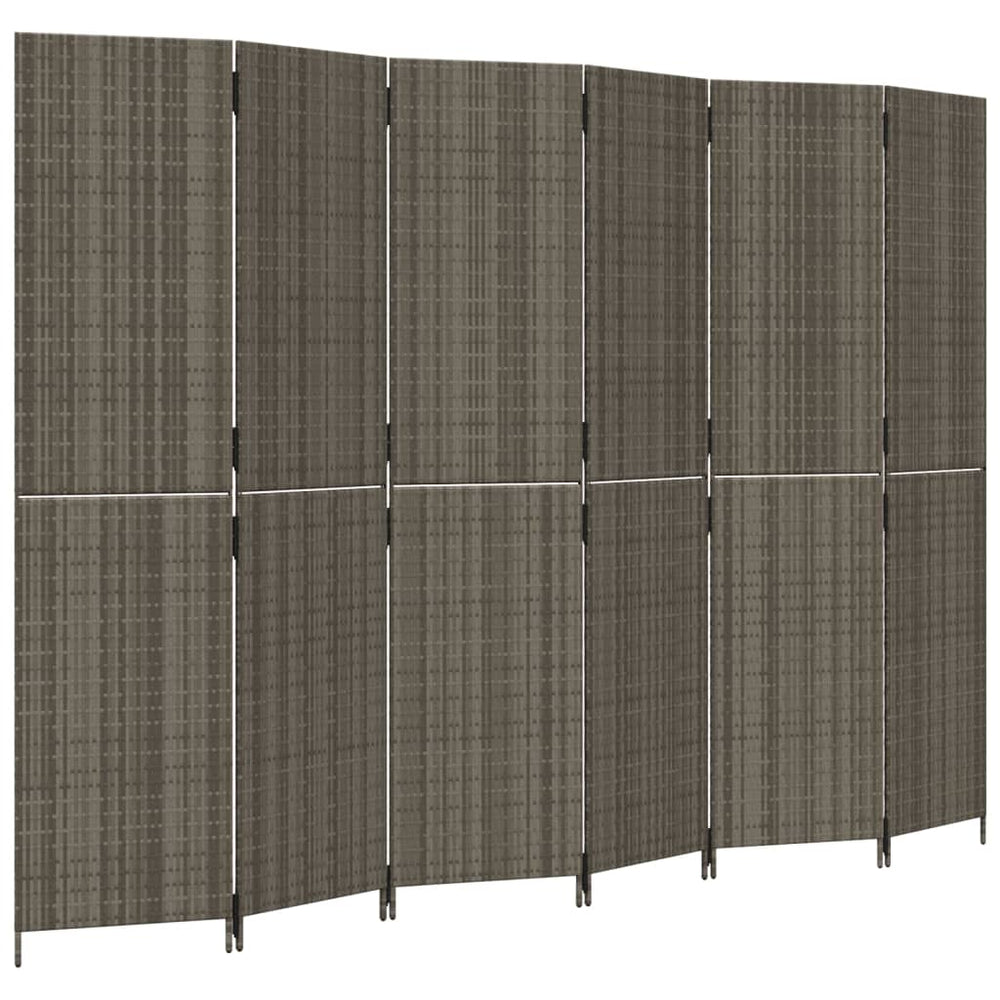 Room Divider 6 Panels Grey Poly Rattan