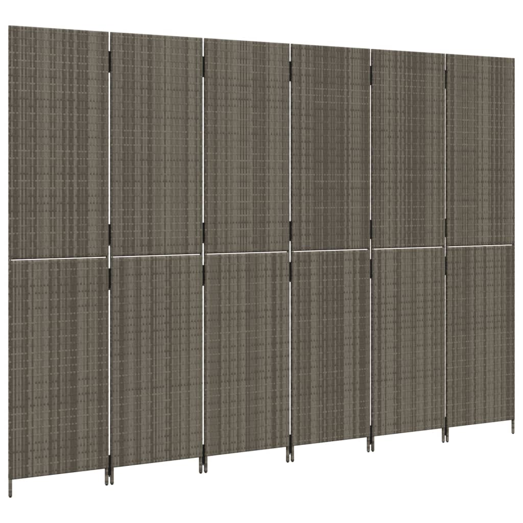 Room Divider 6 Panels Grey Poly Rattan