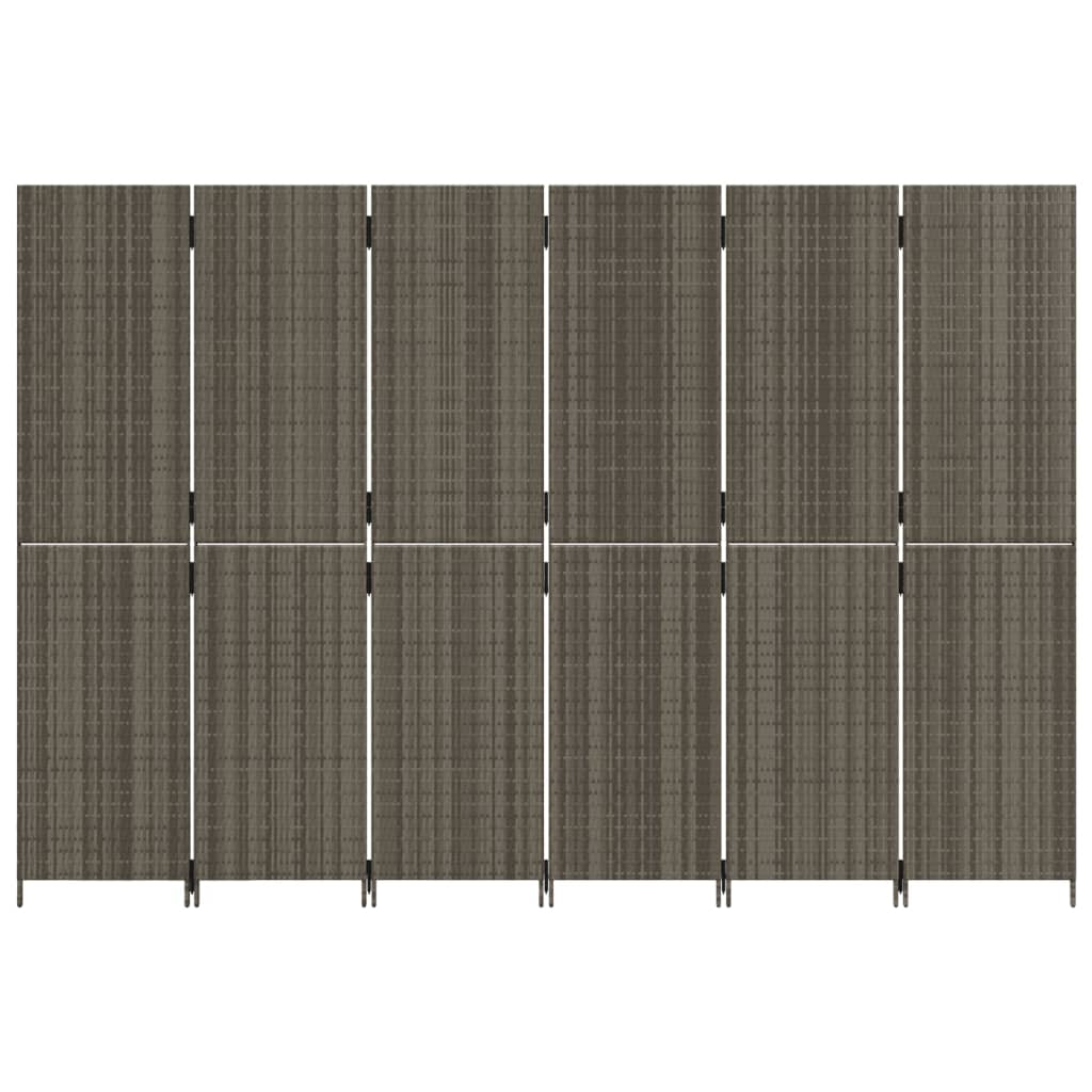 Room Divider 6 Panels Grey Poly Rattan