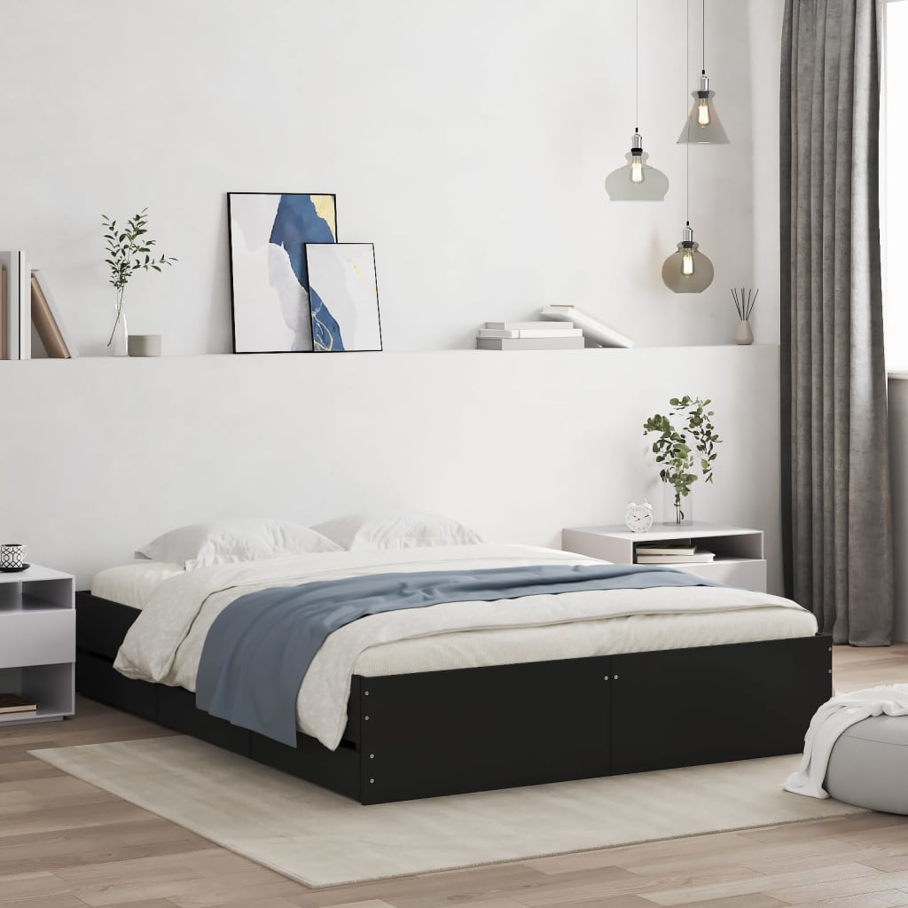 Bed Frame with Drawers without Mattress Black 150x200 cm