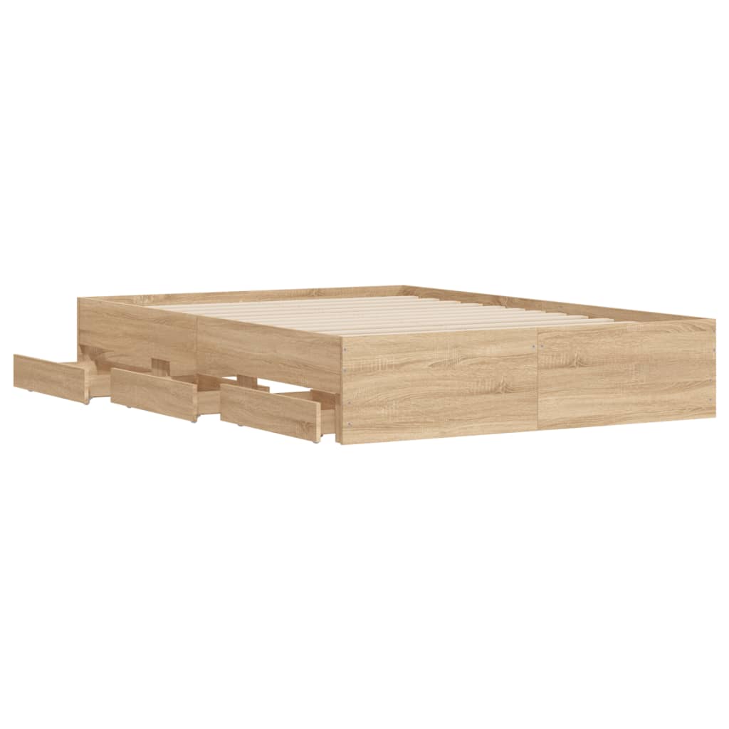 Bed Frame with Drawers without Mattress Sonoma Oak 135x190 cm