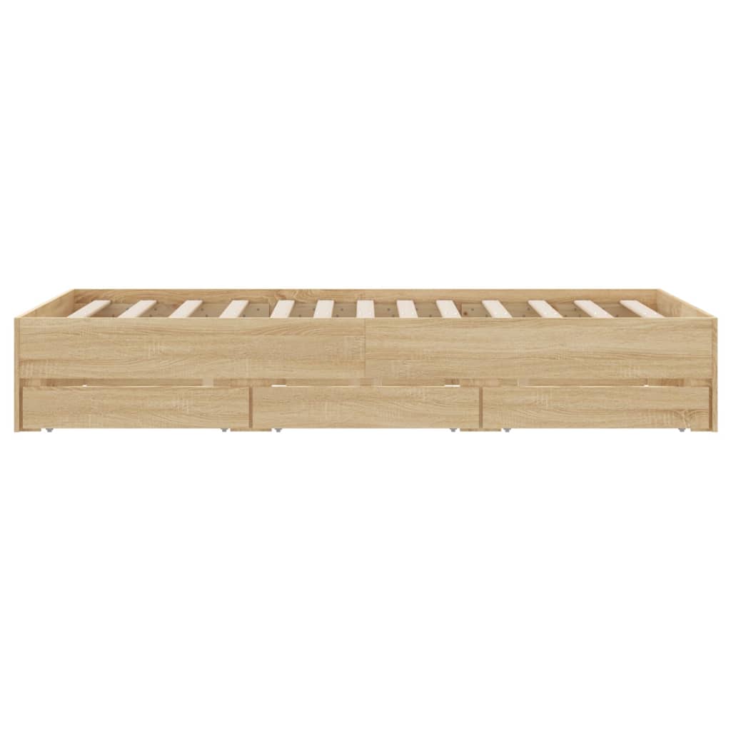 Bed Frame with Drawers without Mattress Sonoma Oak 135x190 cm