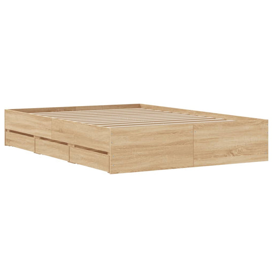 Bed Frame with Drawers without Mattress Sonoma Oak 135x190 cm