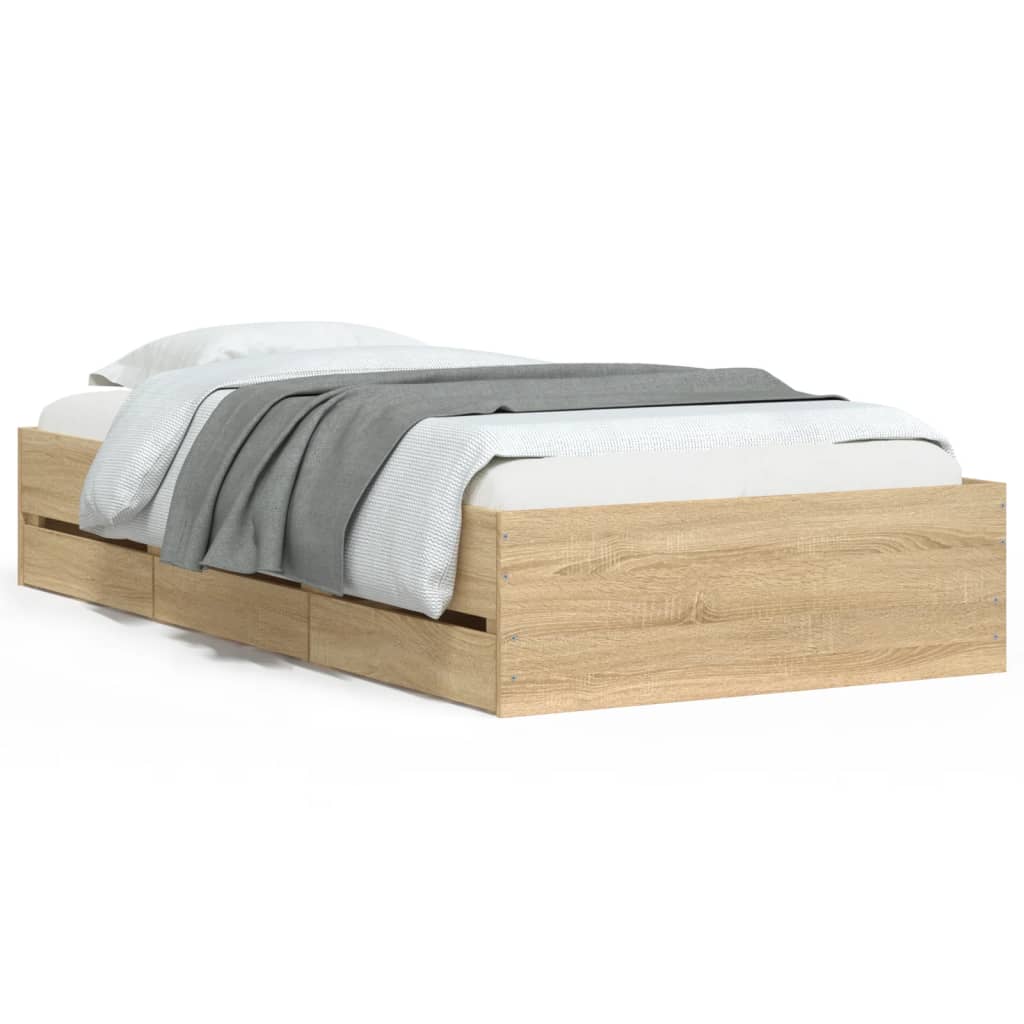 Bed Frame with Drawers without Mattress Sonoma Oak 90x190 cm