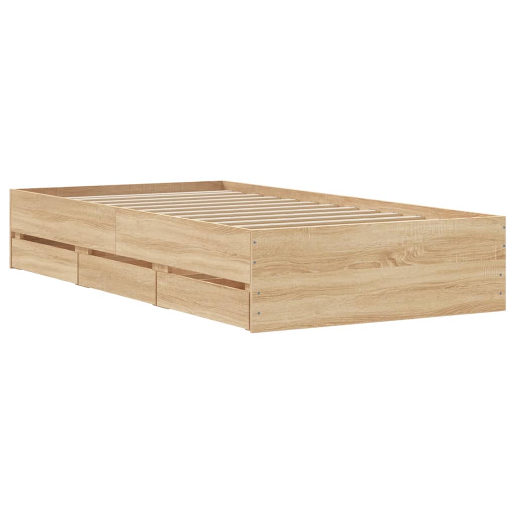 Bed Frame with Drawers without Mattress Sonoma Oak 90x190 cm