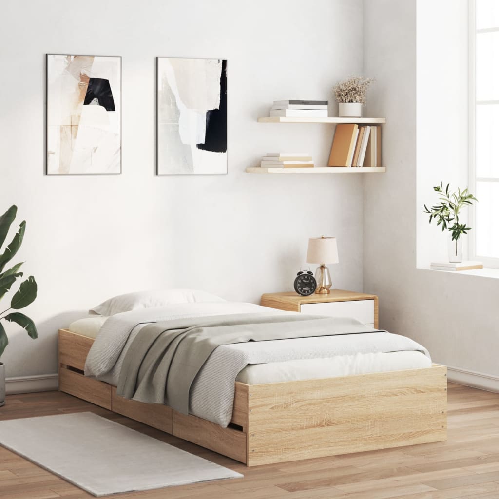 Bed Frame with Drawers without Mattress Sonoma Oak 90x190 cm