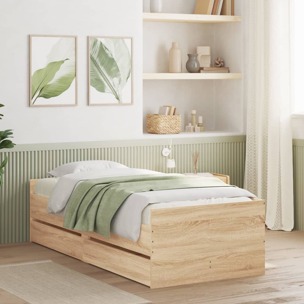 Bed Frame with Drawers without Mattress Sonoma Oak 90x190 cm