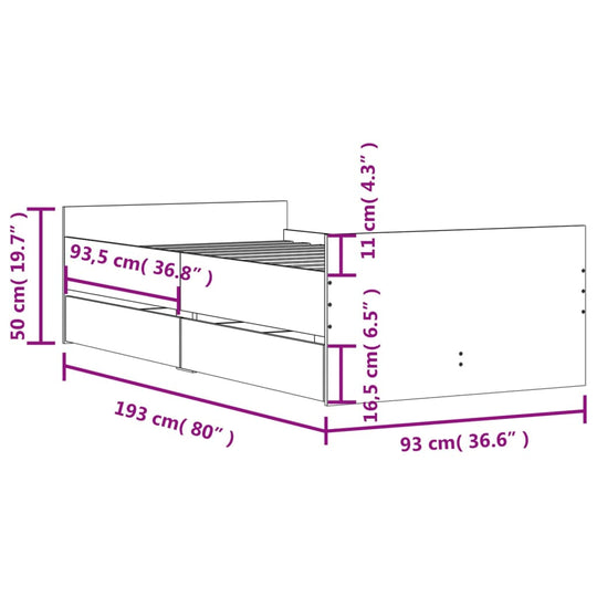 Bed Frame with Drawers without Mattress White 90x190 cm