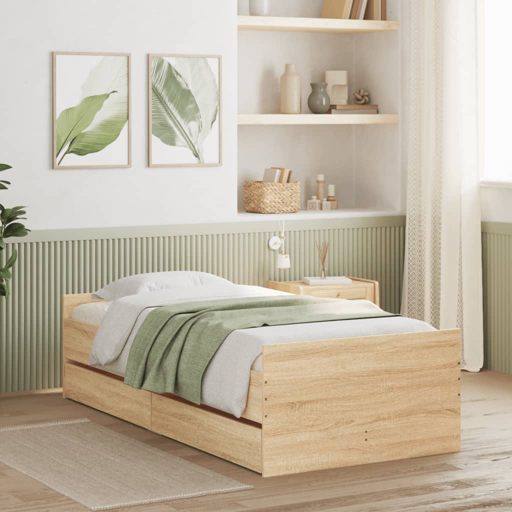 Bed Frame with Drawers without Mattress Sonoma Oak 90x190 cm