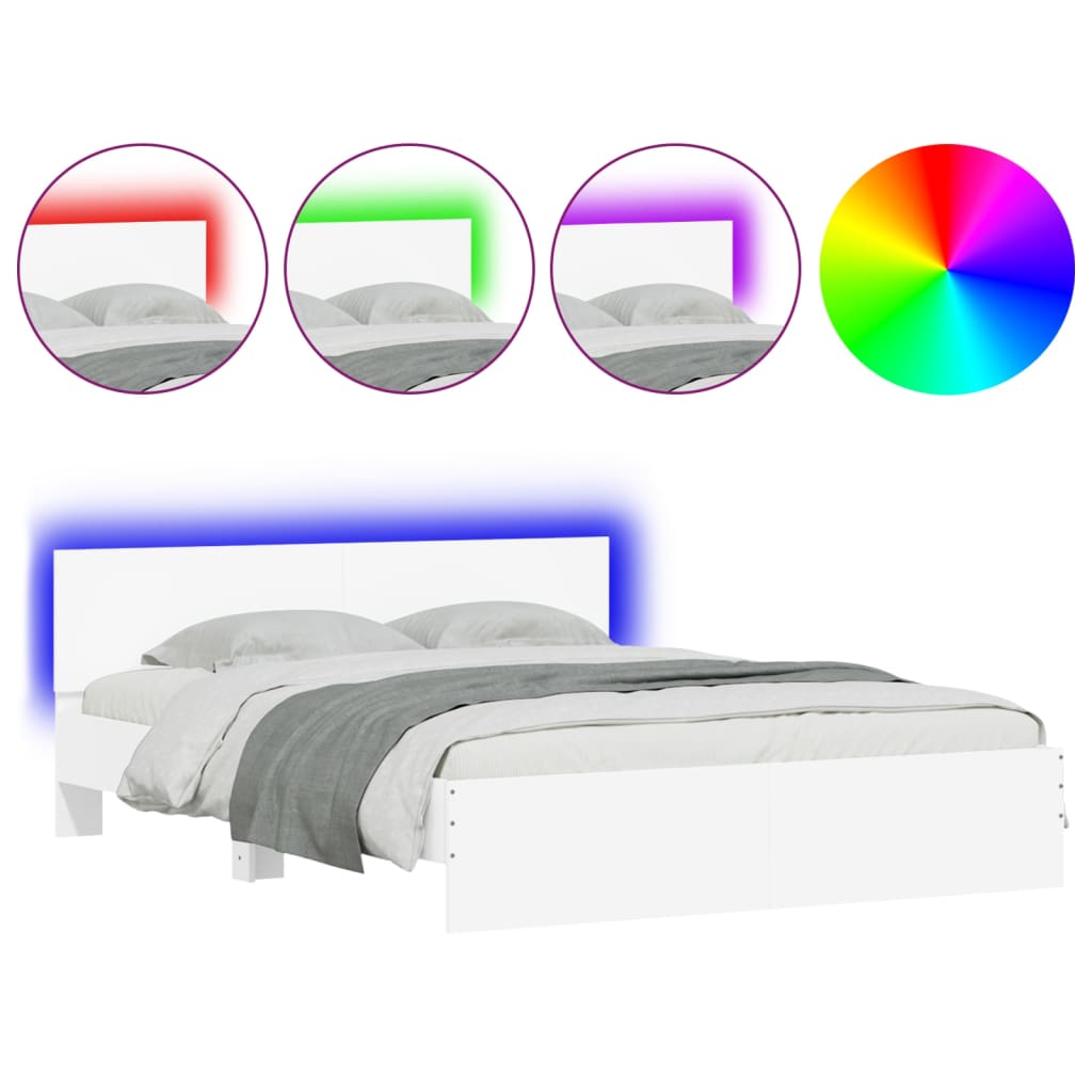 Bed Frame with LED without Mattress White 150x200 cm