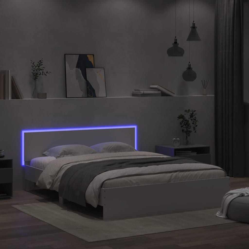 Bed Frame with LED without Mattress White 150x200 cm