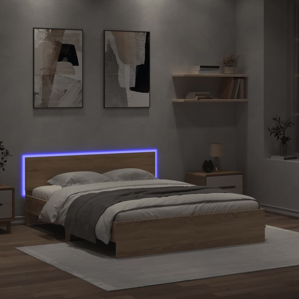 Bed Frame with LED without Mattress Sonoma Oak 150x200 cm