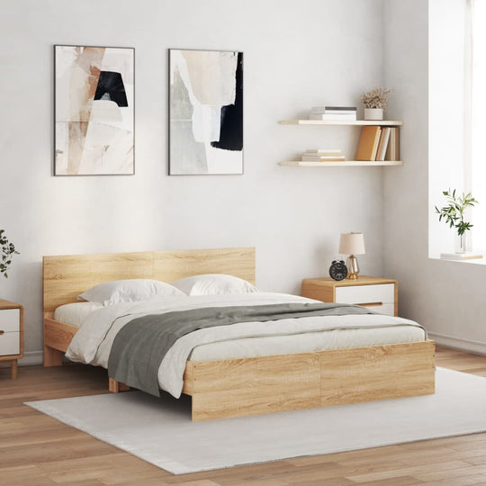 Bed Frame with LED without Mattress Sonoma Oak 150x200 cm