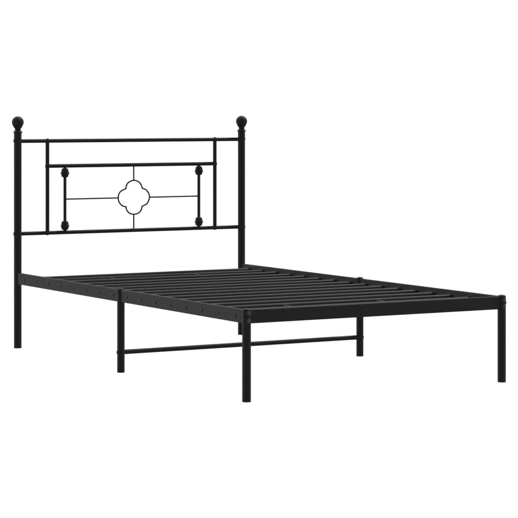 Metal Bed Frame without Mattress with Headboard Black 107x203 cm King Single