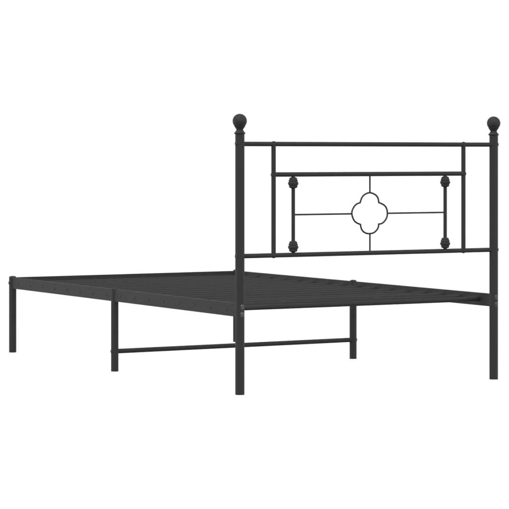 Metal Bed Frame without Mattress with Headboard Black 107x203 cm King Single