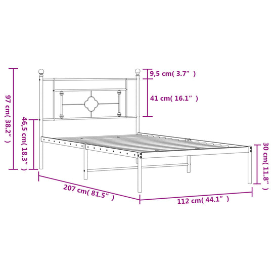 Metal Bed Frame without Mattress with Headboard Black 107x203 cm King Single