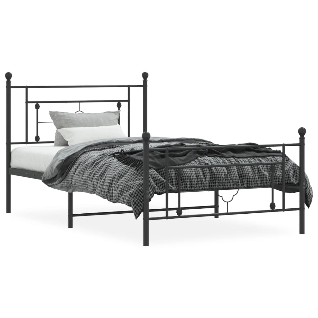 Metal Bed Frame without Mattress with Footboard Black 107x203 cm King Single