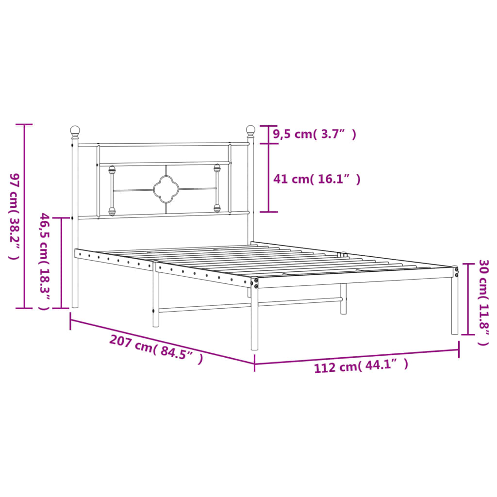 Metal Bed Frame without Mattress with Headboard White 107x203 cm King Single