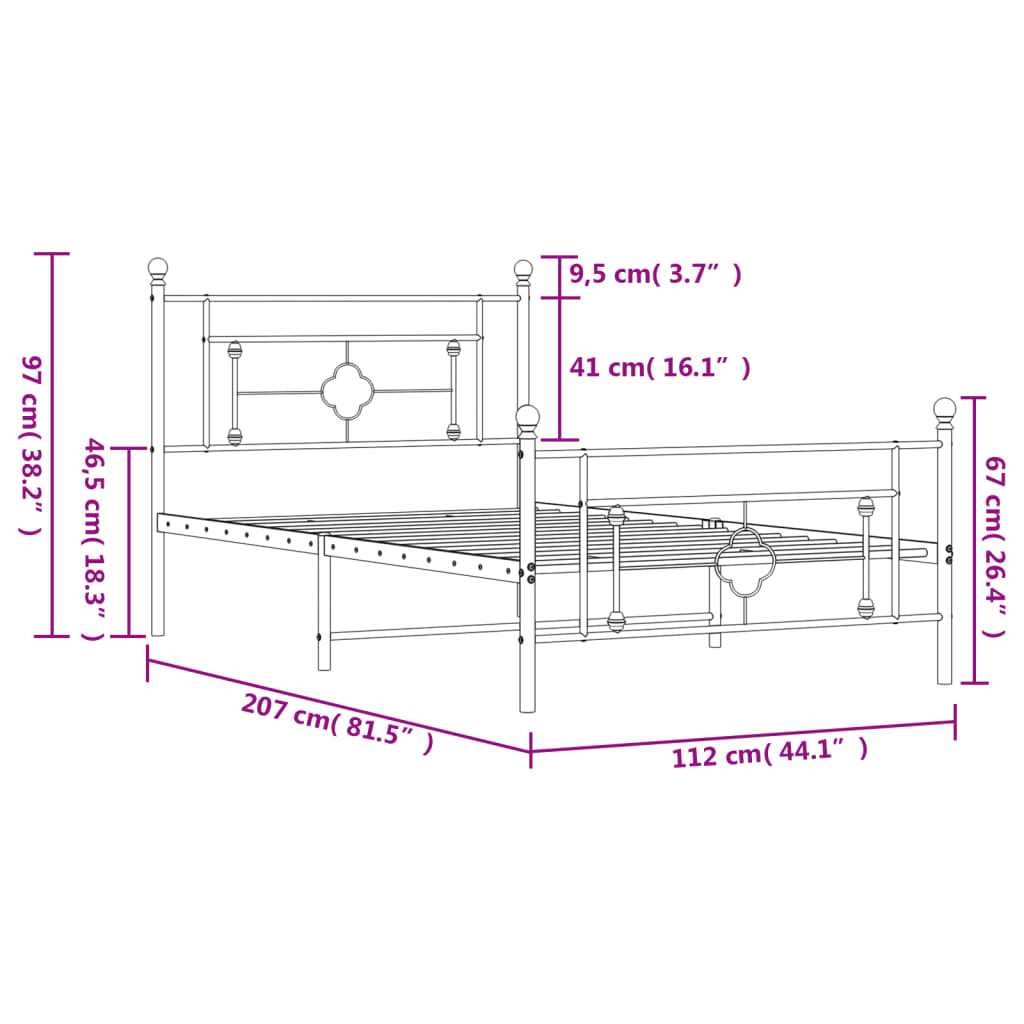 Metal Bed Frame without Mattress with Footboard White 107x203 cm King Single