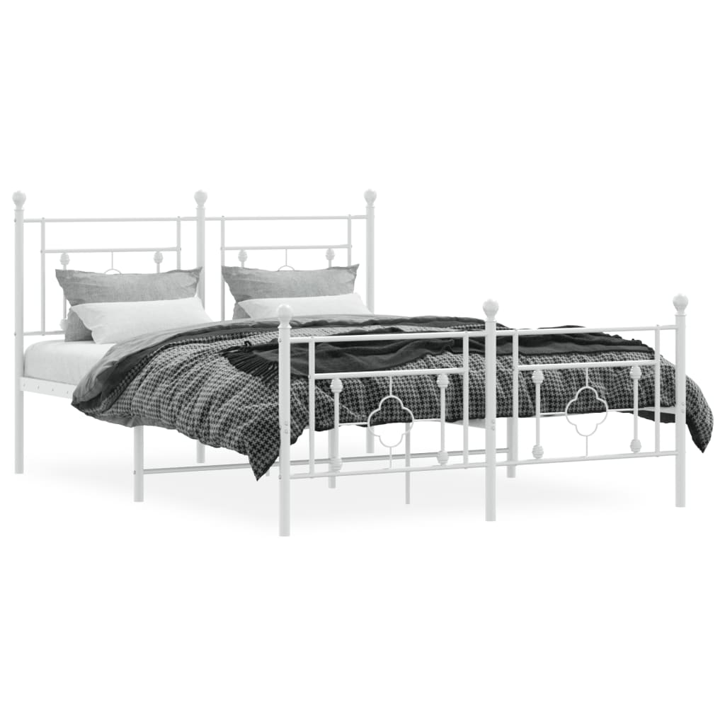 Metal Bed Frame without Mattress with Footboard White 135x190 cm