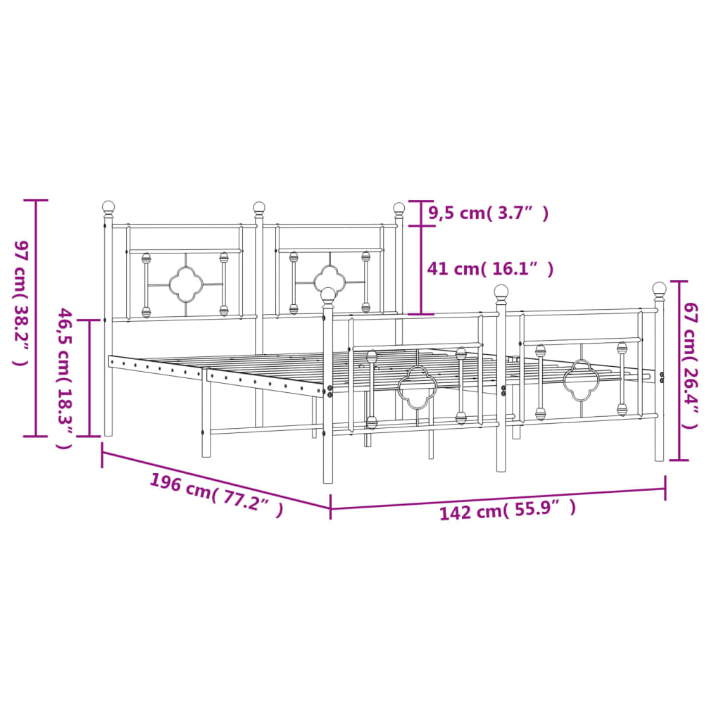 Metal Bed Frame without Mattress with Footboard White 135x190 cm