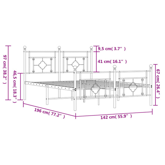 Metal Bed Frame without Mattress with Footboard White 135x190 cm