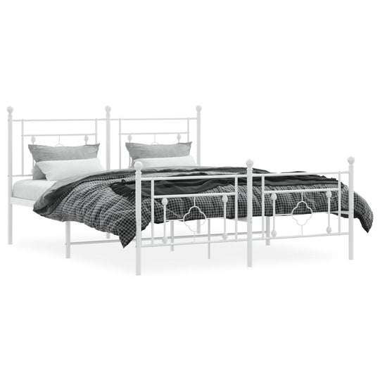 Metal Bed Frame without Mattress with Footboard White 150x200 cm