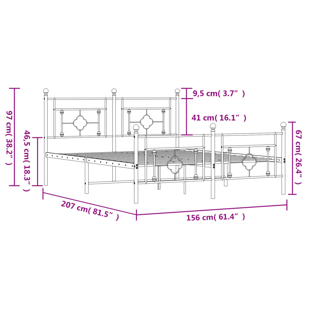 Metal Bed Frame without Mattress with Footboard White 150x200 cm