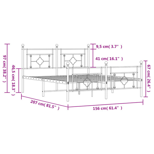 Metal Bed Frame without Mattress with Footboard White 150x200 cm