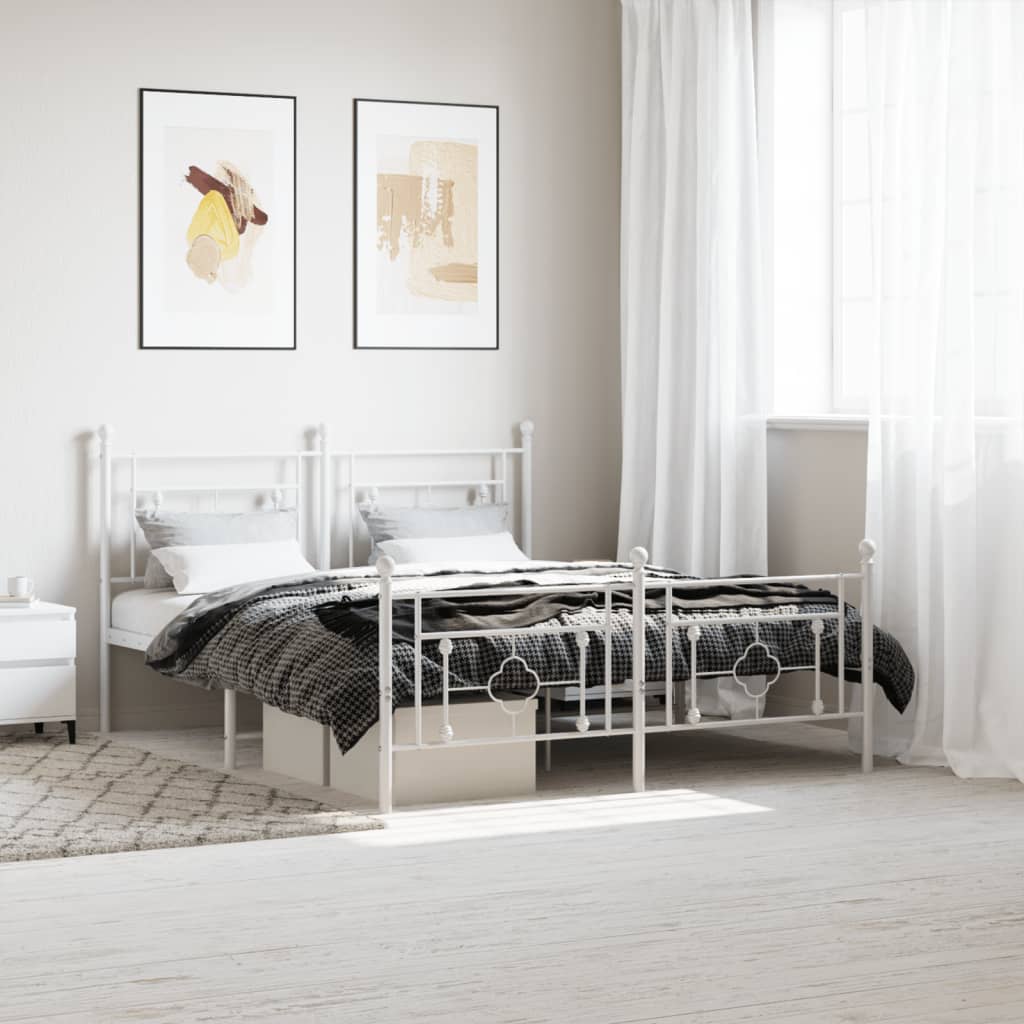 Metal Bed Frame without Mattress with Footboard White 150x200 cm