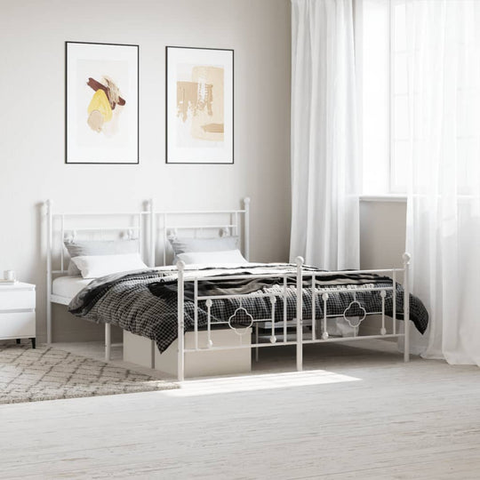 Metal Bed Frame without Mattress with Footboard White 150x200 cm