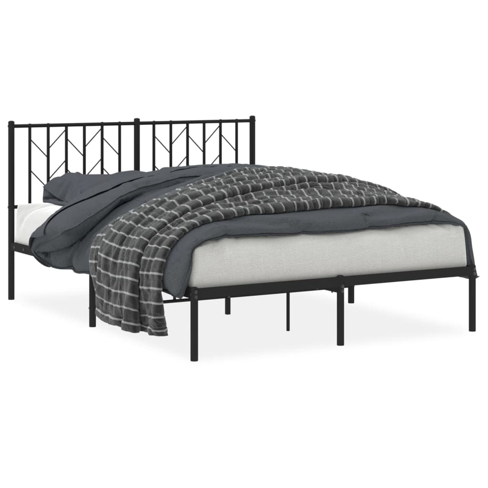 Metal Bed Frame without Mattress with Headboard Black 135x190 cm