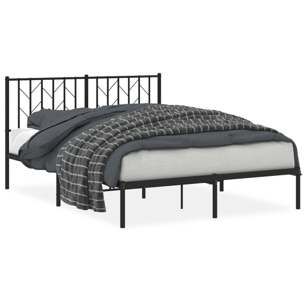 Metal Bed Frame without Mattress with Headboard Black 135x190 cm