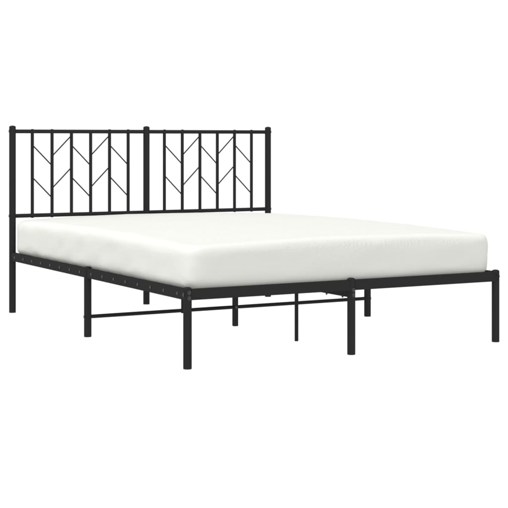 Metal Bed Frame without Mattress with Headboard Black 135x190 cm