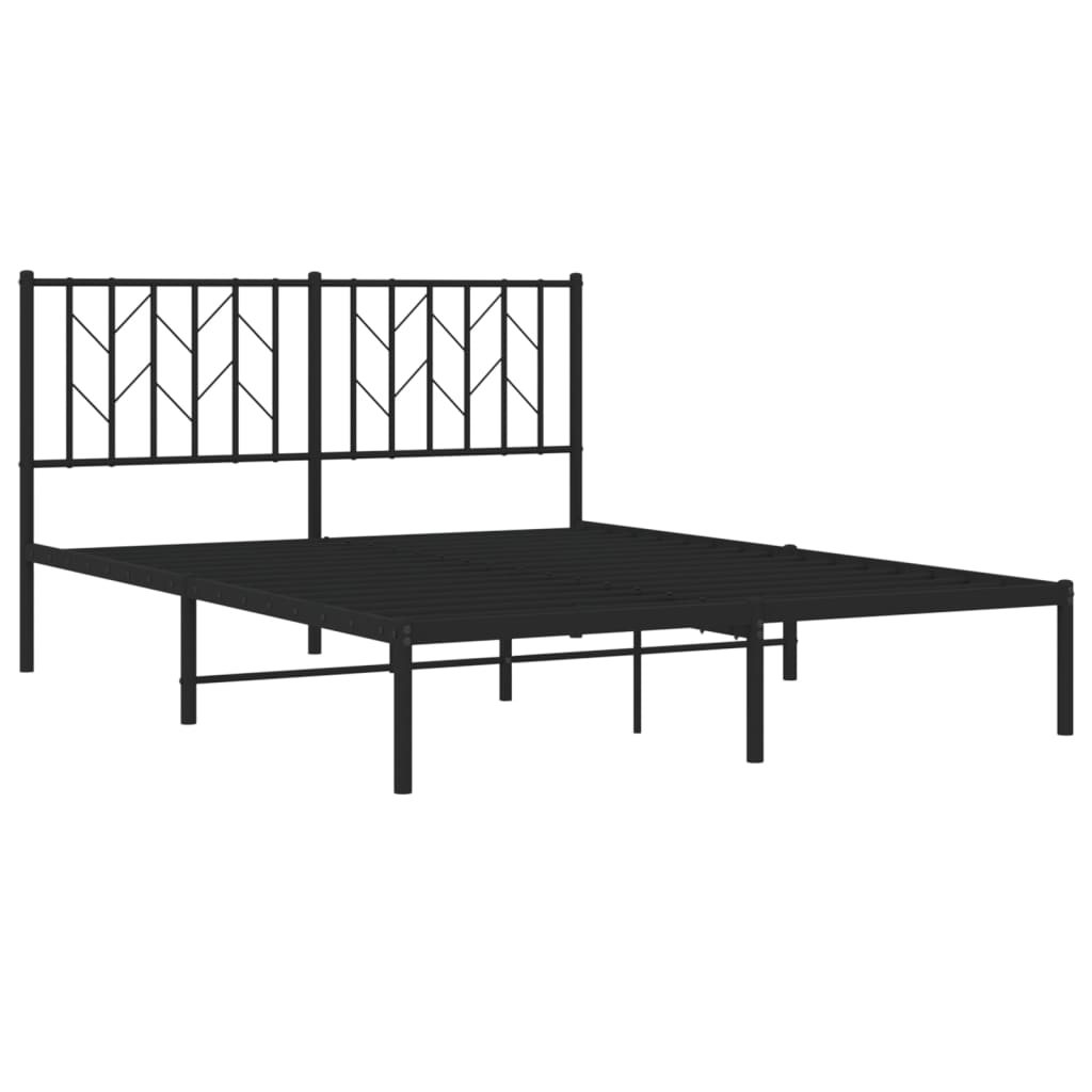 Metal Bed Frame without Mattress with Headboard Black 135x190 cm