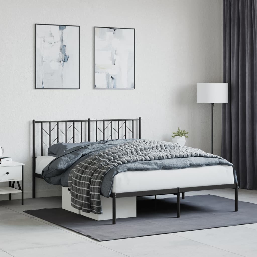 Metal Bed Frame without Mattress with Headboard Black 135x190 cm