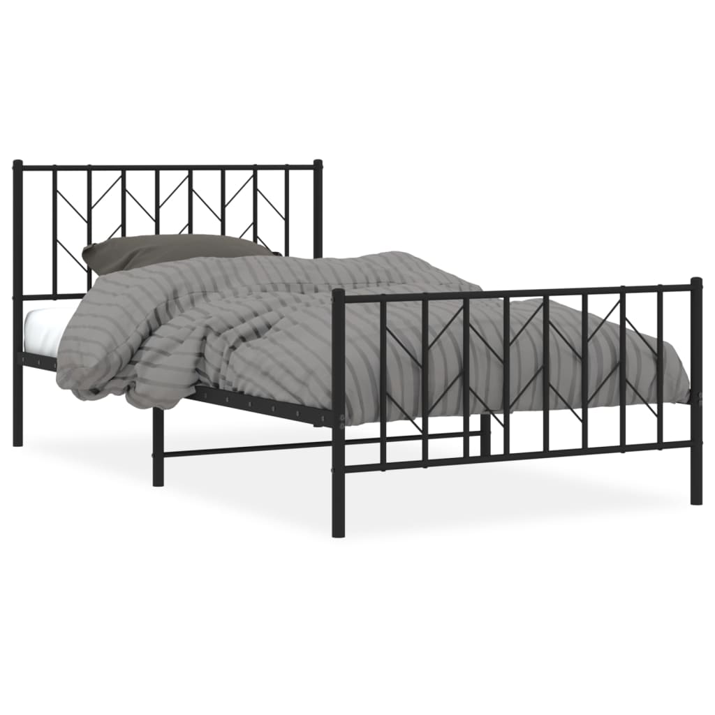 Metal Bed Frame without Mattress with Footboard Black 107x203 cm King Single