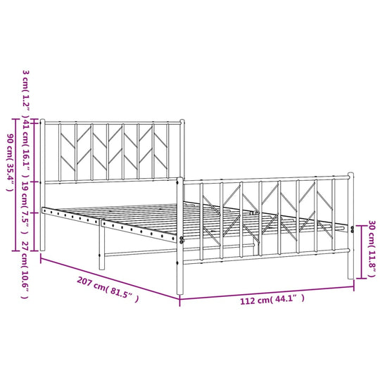 Metal Bed Frame without Mattress with Footboard Black 107x203 cm King Single