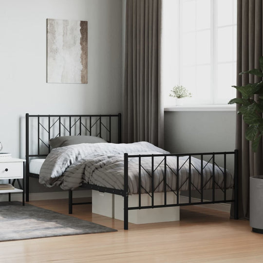 Metal Bed Frame without Mattress with Footboard Black 107x203 cm King Single