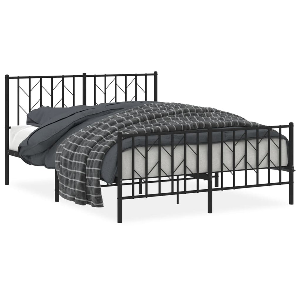 Metal Bed Frame without Mattress with Footboard Black 135x190 cm