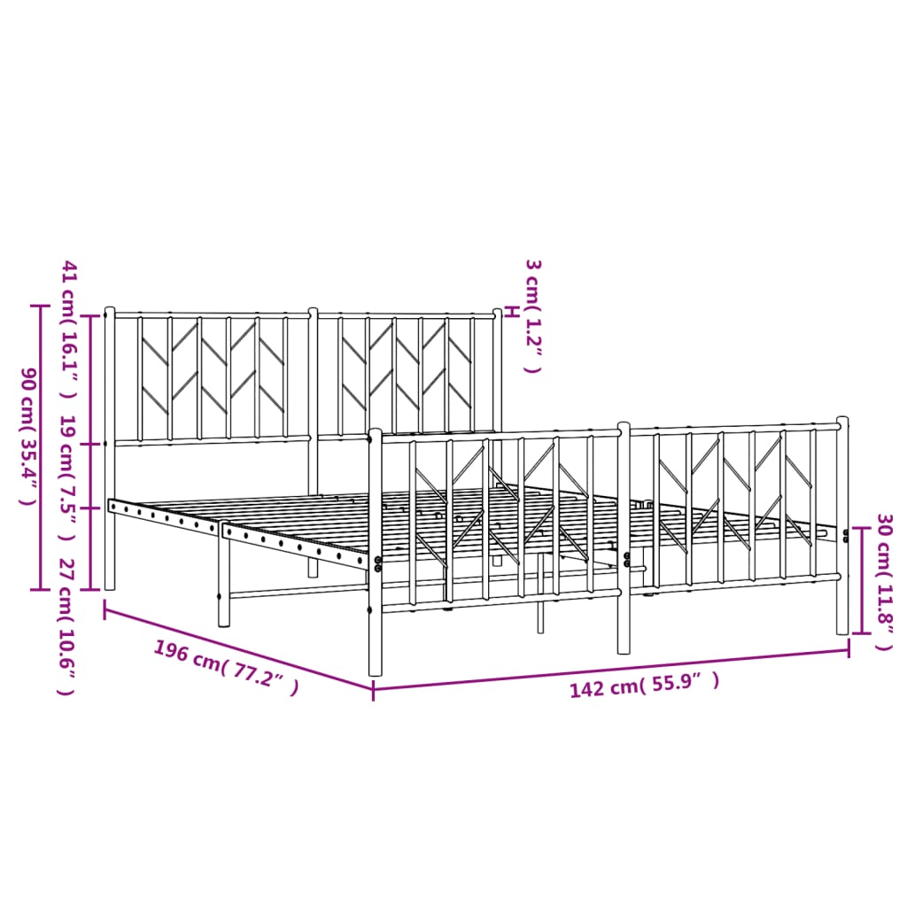 Metal Bed Frame without Mattress with Footboard Black 135x190 cm