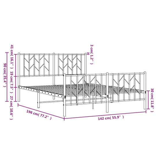 Metal Bed Frame without Mattress with Footboard Black 135x190 cm