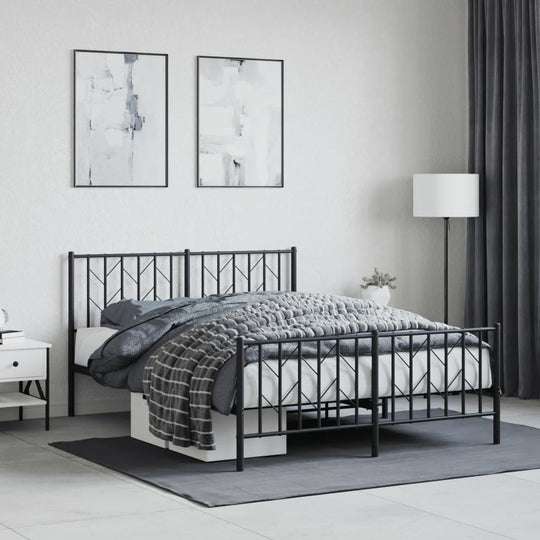 Metal Bed Frame without Mattress with Footboard Black 135x190 cm