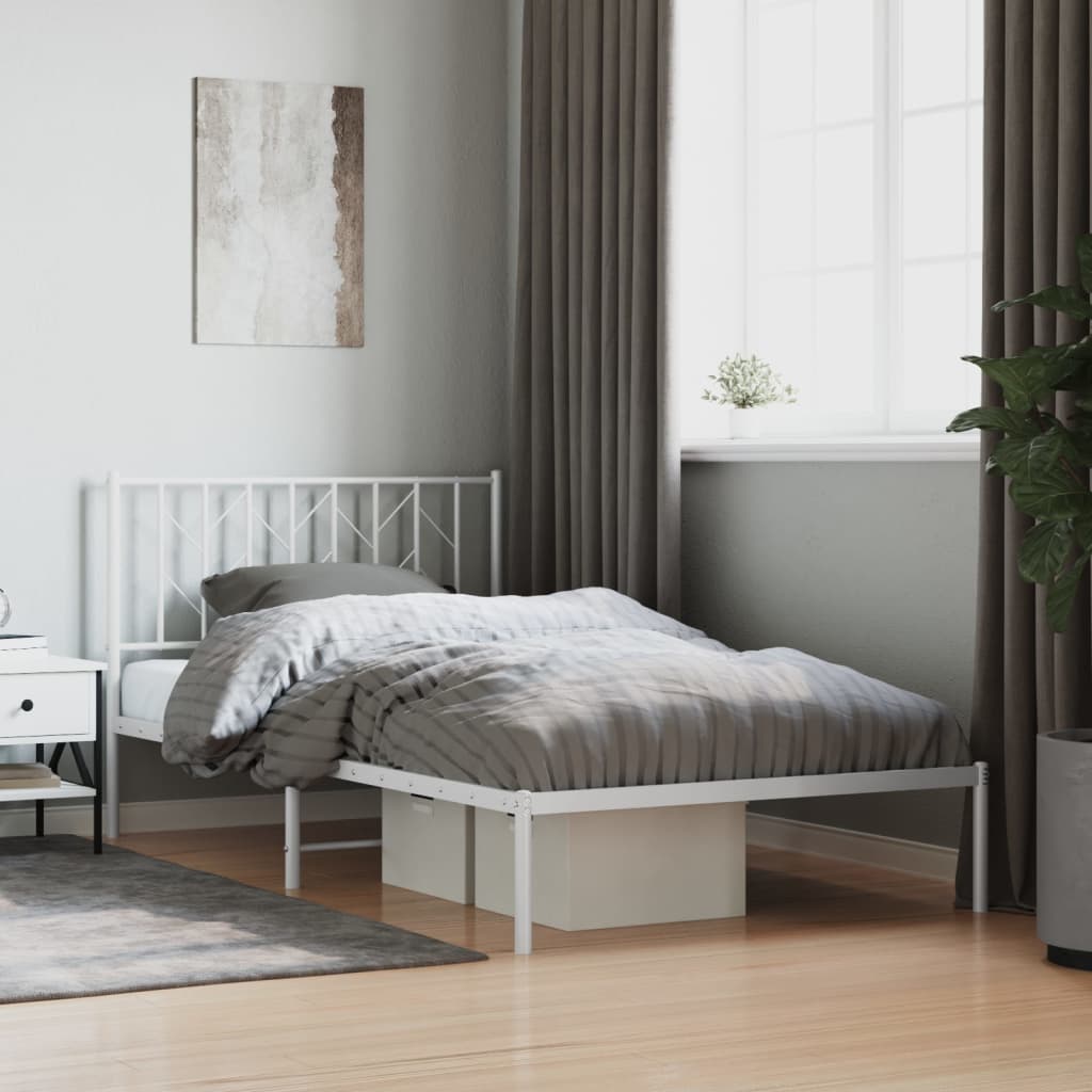 Metal Bed Frame without Mattress with Headboard White 107x203 cm King Single