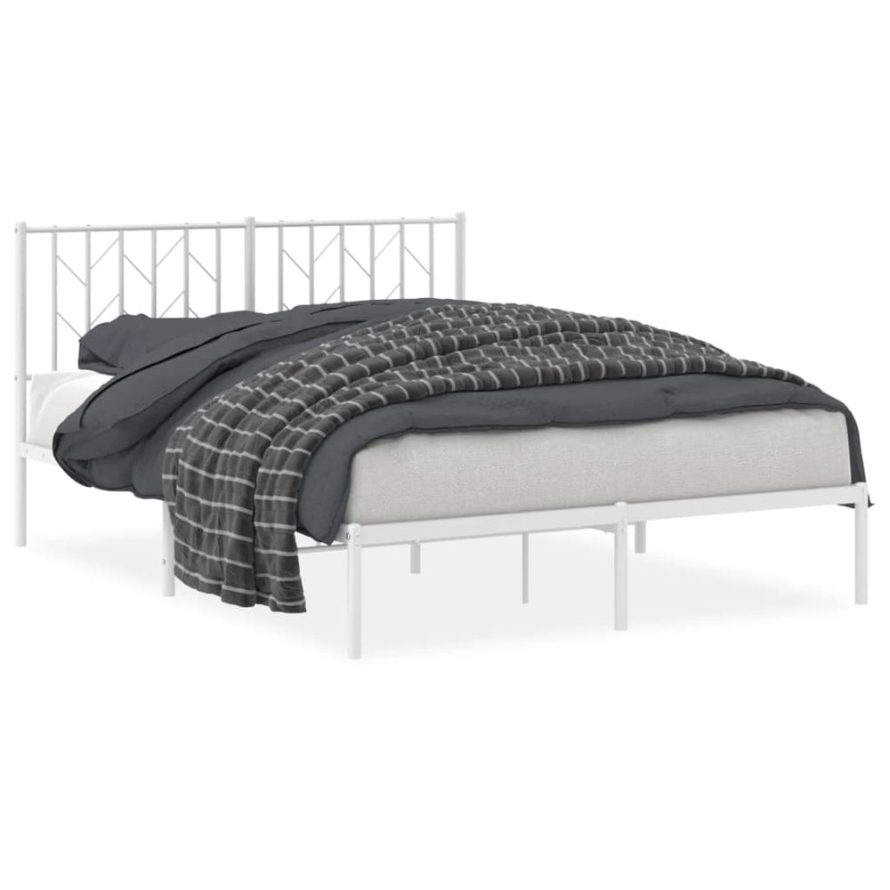 Metal Bed Frame without Mattress with Headboard White 135x190 cm