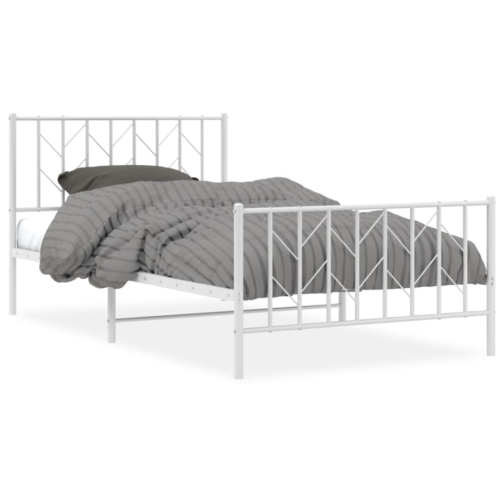 Metal Bed Frame without Mattress with Footboard White 107x203 cm King Single